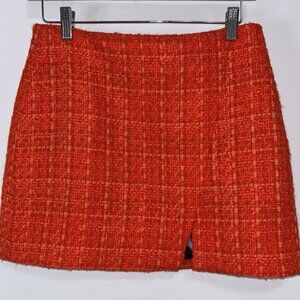 Zara Orange/Red Tweed Mini Skirt XL $80